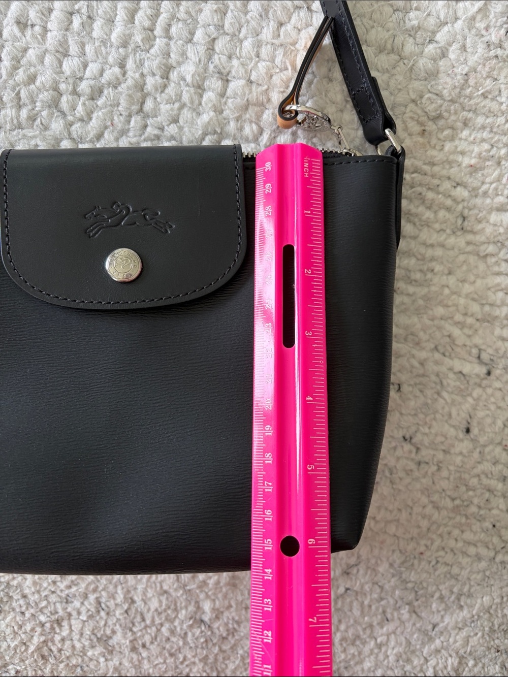 Longchamp Black Crossbody with Tan Leather Pull Tab - Picture 9 of 11